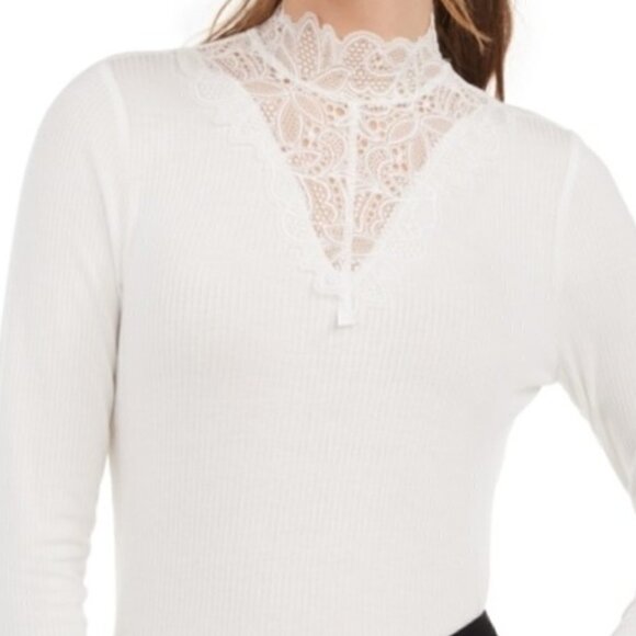 American Rag Womens Illusion Lace Mock Neck Top Small - Picture 2 of 6